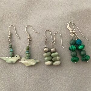 Genuine Stone Beaded Sterling Silver Earring Trio